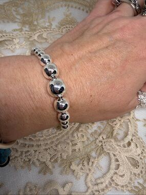 925 Sterling Silver Graduated Bead Bracelet 7.5” | Old Money Hollywood Mob Wife